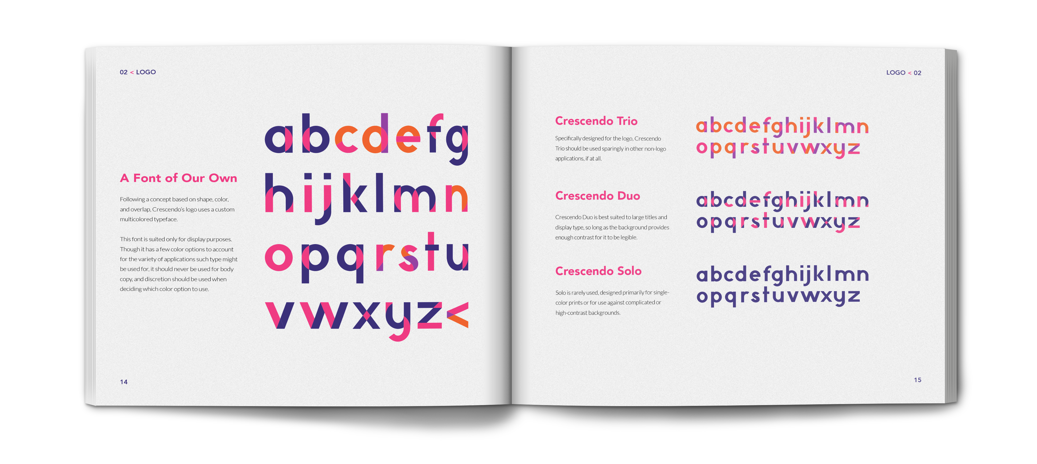 crescendo brand identity book showing the crescendo fonts