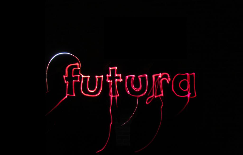 image showing long-exposure photography of light that reads 'futura'