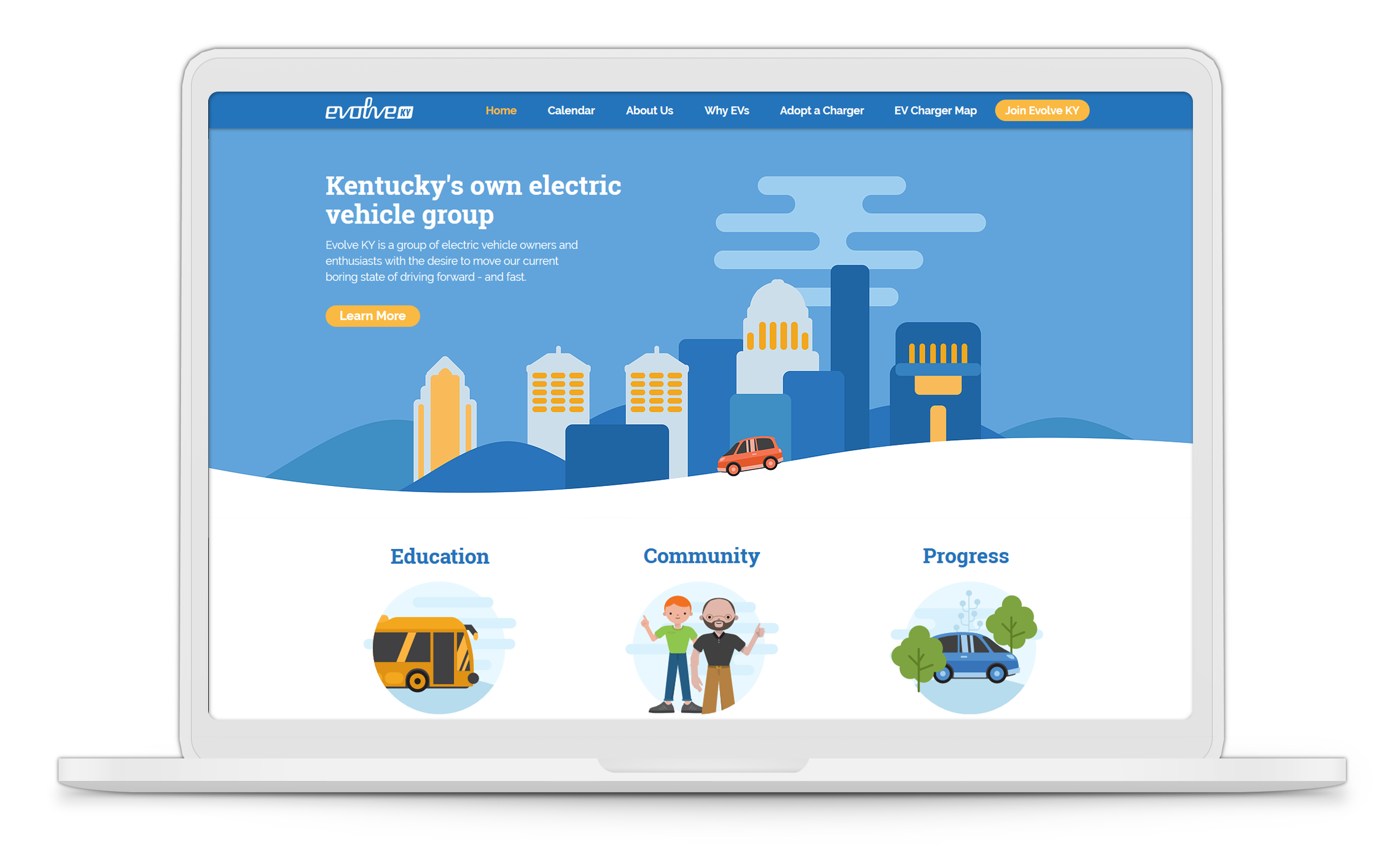 laptop mockup of Evolve KY's homepage