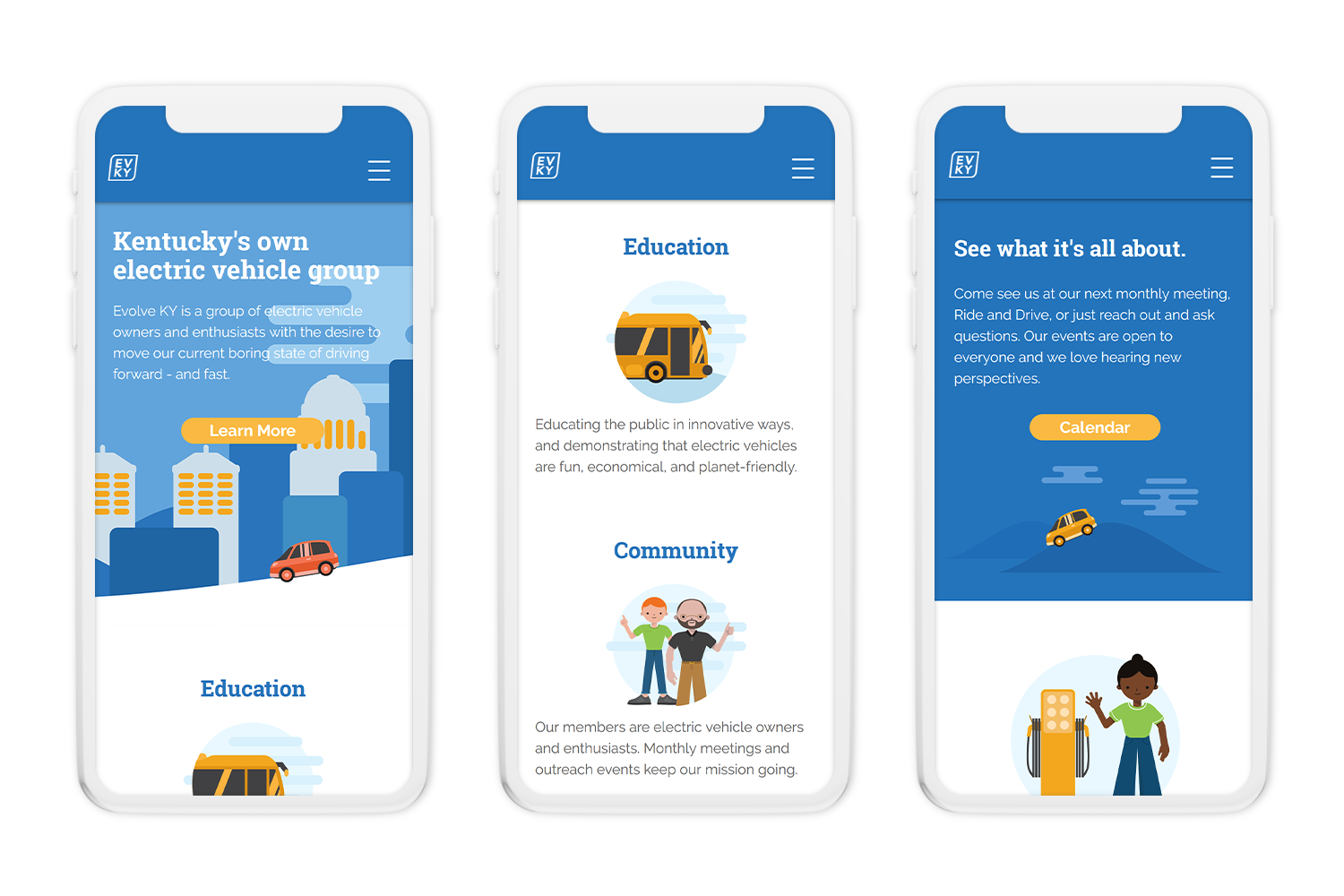 mobile mockups of Evolve KY's homepage