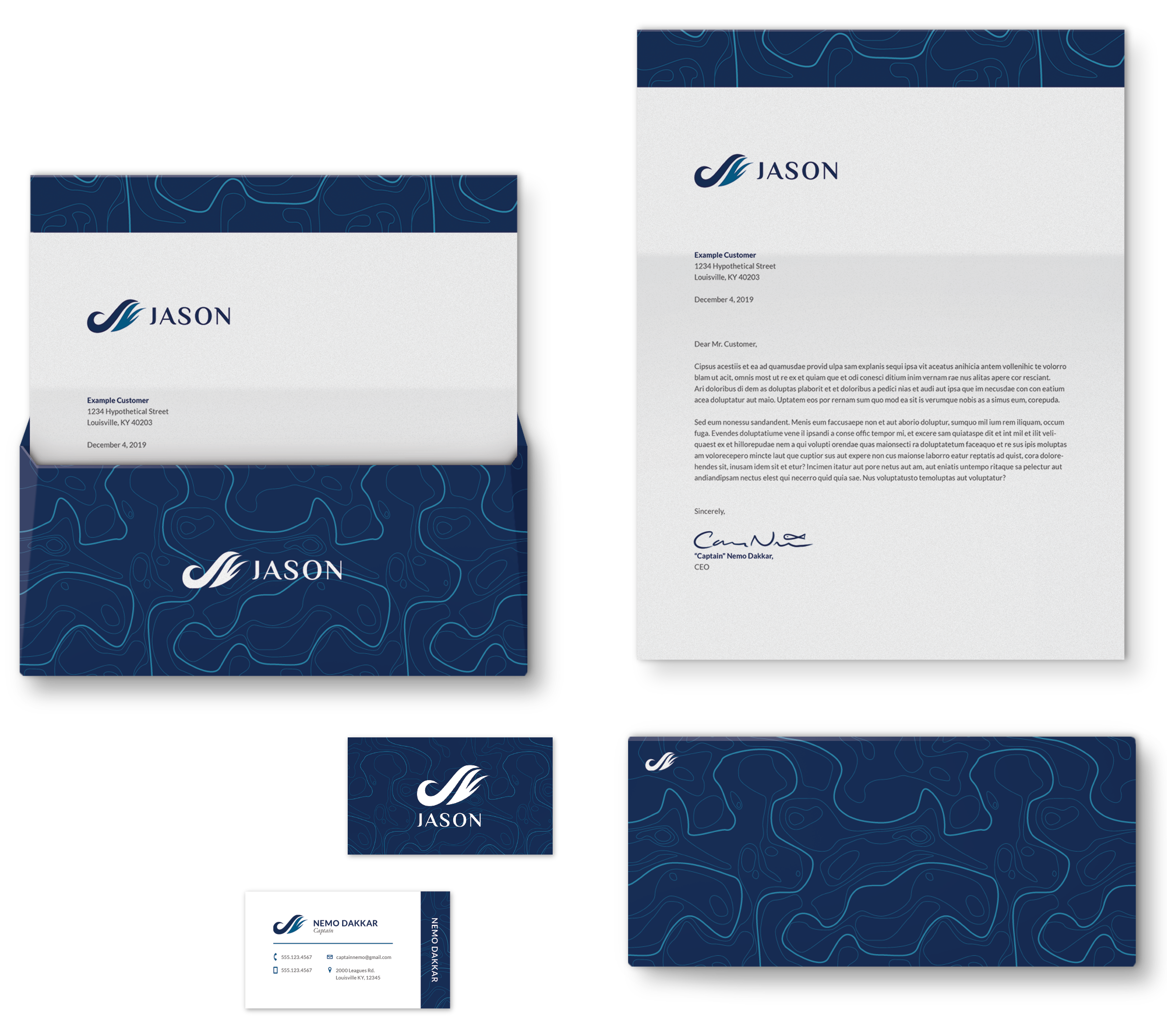 mockups showing Jason stationery